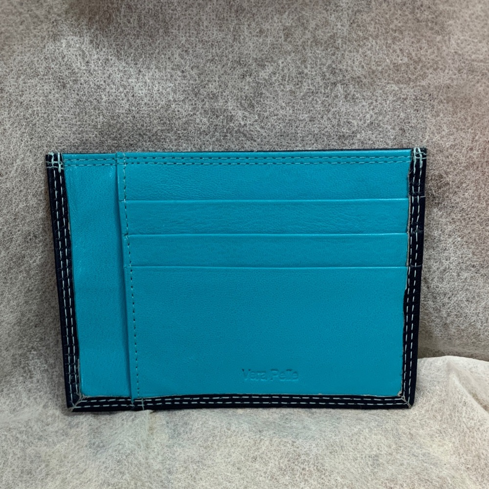 Vera Pelle  Old Florence Italian Leather Dual-Sided Teal/Black Card Wallet
